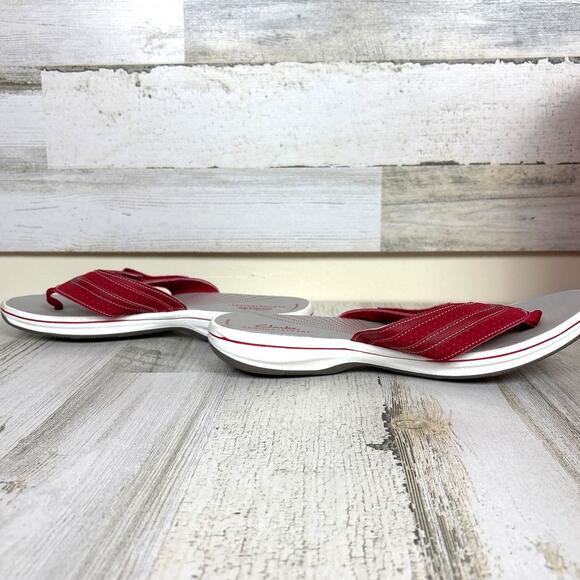Clarks Womens 11 Red Leather Slip-On Cloudsteppers Brinkley Keely Sandals Shoes - Picture 8 of 8